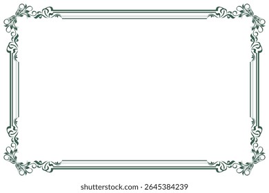 Elements of ornate vintage frames. Border green on white classic calligraphy swirls, floral motifs. Design print for greeting cards, wedding invitations, restaurant menu, royal certificates. Set 366
