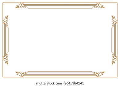 Elements of ornate vintage frames. Border gold on white classic calligraphy swirls, floral motifs. Design print for greeting cards, wedding invitations, restaurant menu, royal certificates. Set 367