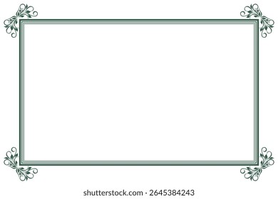 Elements of ornate vintage frames. Border green on white classic calligraphy swirls, floral motifs. Design print for greeting cards, wedding invitations, restaurant menu, royal certificates. Set 358