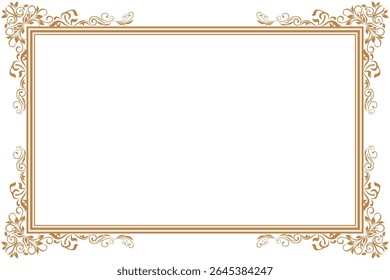 Elements of ornate vintage frames. Border gold on white classic calligraphy swirls, floral motifs. Design print for greeting cards, wedding invitations, restaurant menu, royal certificates. Set 368