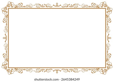Elements of ornate vintage frames. Border gold on white classic calligraphy swirls, floral motifs. Design print for greeting cards, wedding invitations, restaurant menu, royal certificates. Set 372