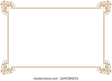 Elements of ornate vintage frames. Border gold on white classic calligraphy swirls, floral motifs. Design print for greeting cards, wedding invitations, restaurant menu, royal certificates. Set 359