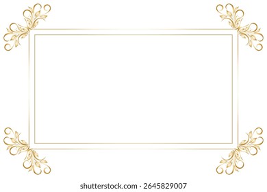 Elements of ornate vintage frames. Border gold on white classic calligraphy swirls, floral motifs. Design print for greeting cards, wedding invitations, restaurant menu, royal certificates. Set 378