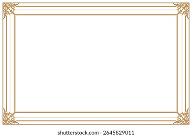 Elements of ornate vintage frames. Border gold on white classic calligraphy swirls, floral motifs. Design print for greeting cards, wedding invitations, restaurant menu, royal certificates. Set 383