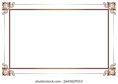 Elements of ornate vintage frames. Border copper on white classic calligraphy swirls, floral motifs. Design print for greeting cards, wedding invitations, restaurant menu, royal certificates. Set 393