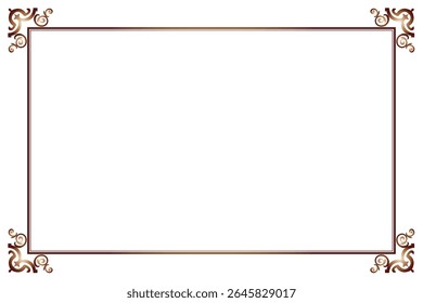 Elements of ornate vintage frames. Border copper on white classic calligraphy swirls, floral motifs. Design print for greeting cards, wedding invitations, restaurant menu, royal certificates. Set 391