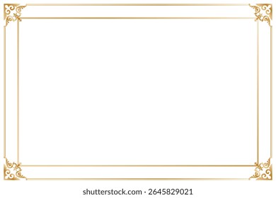 Elements of ornate vintage frames. Border gold on white classic calligraphy swirls, floral motifs. Design print for greeting cards, wedding invitations, restaurant menu, royal certificates. Set 386