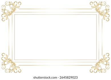 Elements of ornate vintage frames. Border gold on white classic calligraphy swirls, floral motifs. Design print for greeting cards, wedding invitations, restaurant menu, royal certificates. Set 377