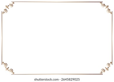 Elements of ornate vintage frames. Border copper on white classic calligraphy swirls, floral motifs. Design print for greeting cards, wedding invitations, restaurant menu, royal certificates. Set 389