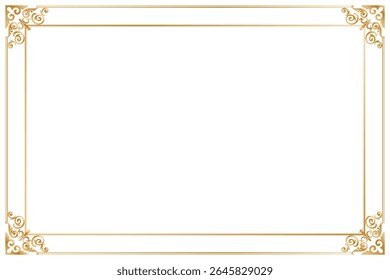Elements of ornate vintage frames. Border gold on white classic calligraphy swirls, floral motifs. Design print for greeting cards, wedding invitations, restaurant menu, royal certificates. Set 387