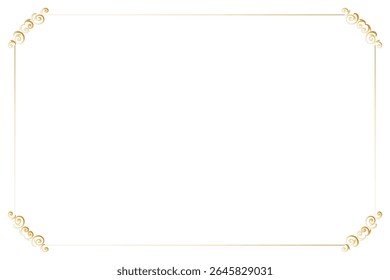 Elements of ornate vintage frames. Border gold on white classic calligraphy swirls, floral motifs. Design print for greeting cards, wedding invitations, restaurant menu, royal certificates. Set 394
