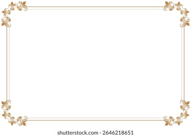 Elements of ornate vintage frames. Border gold on white classic calligraphy swirls, floral motifs. Design print for greeting cards, wedding invitations, restaurant menu, royal certificates. Set 404
