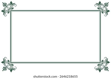 Elements of ornate vintage frames. Border green on white classic calligraphy swirls, floral motifs. Design print for greeting cards, wedding invitations, restaurant menu, royal certificates. Set 400
