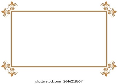 Elements of ornate vintage frames. Border gold on white classic calligraphy swirls, floral motifs. Design print for greeting cards, wedding invitations, restaurant menu, royal certificates. Set 401
