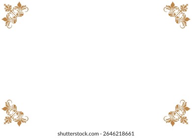 Elements of ornate vintage frames. Border gold on white classic calligraphy swirls, floral motifs. Design print for greeting cards, wedding invitations, restaurant menu, royal certificates. Set 398
