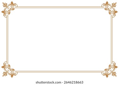 Elements of ornate vintage frames. Border gold on white classic calligraphy swirls, floral motifs. Design print for greeting cards, wedding invitations, restaurant menu, royal certificates. Set 399
