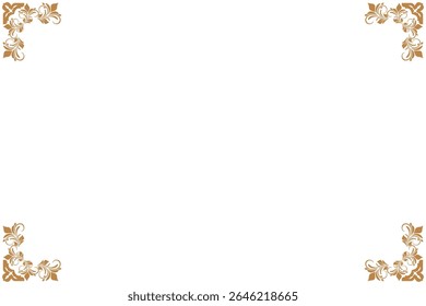 Elements of ornate vintage frames. Border gold on white classic calligraphy swirls, floral motifs. Design print for greeting cards, wedding invitations, restaurant menu, royal certificates. Set 406
