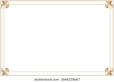 Elements of ornate vintage frames. Border gold on white classic calligraphy swirls, floral motifs. Design print for greeting cards, wedding invitations, restaurant menu, royal certificates. Set 397
