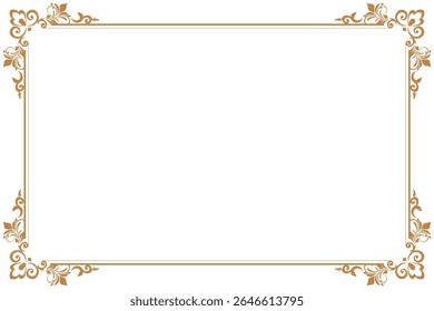 Elements of ornate vintage frames. Border gold on white classic calligraphy swirls, floral motifs. Design print for greeting cards, wedding invitations, restaurant menu, royal certificates. Set 421