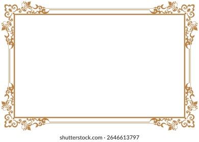 Elements of ornate vintage frames. Border gold on white classic calligraphy swirls, floral motifs. Design print for greeting cards, wedding invitations, restaurant menu, royal certificates. Set 424