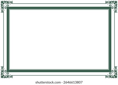 Elements of ornate vintage frames. Border green on white classic calligraphy swirls, floral motifs. Design print for greeting cards, wedding invitations, restaurant menu, royal certificates. Set 408