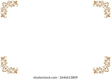 Elements of ornate vintage frames. Border gold on white classic calligraphy swirls, floral motifs. Design print for greeting cards, wedding invitations, restaurant menu, royal certificates. Set 418