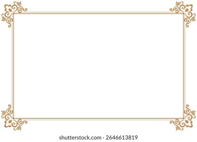 Elements of ornate vintage frames. Border gold on white classic calligraphy swirls, floral motifs. Design print for greeting cards, wedding invitations, restaurant menu, royal certificates. Set 415