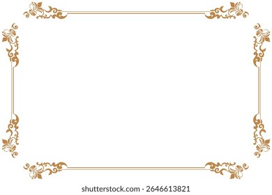 Elements of ornate vintage frames. Border gold on white classic calligraphy swirls, floral motifs. Design print for greeting cards, wedding invitations, restaurant menu, royal certificates. Set 426
