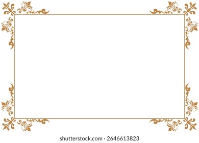 Elements of ornate vintage frames. Border gold on white classic calligraphy swirls, floral motifs. Design print for greeting cards, invitations, restaurant menu, royal certificates. Set 428