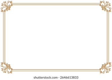 Elements of ornate vintage frames. Border gold on white classic calligraphy swirls, floral motifs. Design print for greeting cards, wedding invitations, restaurant menu, royal certificates. Set 412