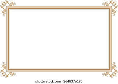 Elements of ornate vintage frames. Border gold on white classic calligraphy swirls, floral motifs. Design print for greeting cards, wedding invitations, restaurant menu, royal certificates. Set 435
