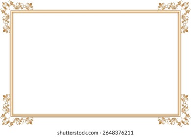 Elementos de marcos vintage adornados. Borde de oro sobre blanco clásico de caligrafía remolinos, motivos florales. Impresión de diseño para tarjetas de felicitación, invitaciones de boda, menú de restaurante, certificados reales. Conjunto 437