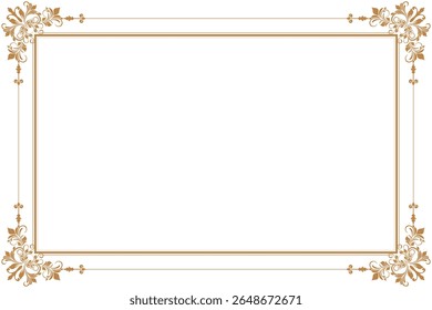 Elements of ornate vintage frames. Border gold on white classic calligraphy swirls, floral motifs. Design print for greeting cards, wedding invitations, restaurant menu, royal certificates. Set 441