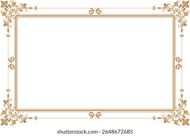 Elements of ornate vintage frames. Border gold on white classic calligraphy swirls, floral motifs. Design print for greeting cards, wedding invitations, restaurant menu, royal certificates. Set 443