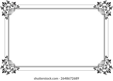 Elements of ornate vintage frames. Border black on white classic calligraphy swirls, floral motifs. Design print for greeting cards, wedding invitations, restaurant menu, royal certificates. Set 458