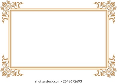 Elements of ornate vintage frames. Border gold on white classic calligraphy swirls, floral motifs. Design print for greeting cards, wedding invitations, restaurant menu, royal certificates. Set 449
