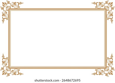 Elements of ornate vintage frames. Border gold on white classic calligraphy swirls, floral motifs. Design print for greeting cards, wedding invitations, restaurant menu, royal certificates. Set 451