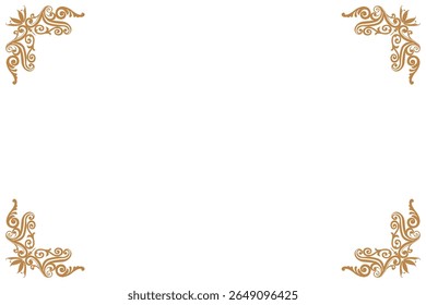 Elements of ornate vintage frames. Border gold on white classic calligraphy swirls, floral motifs. Design print for greeting cards, wedding invitations, restaurant menu, royal certificates. Set 475
