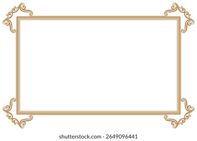 Elements of ornate vintage frames. Border gold on white classic calligraphy swirls, floral motifs. Design print for greeting cards, wedding invitations, restaurant menu, royal certificates. Set 465

