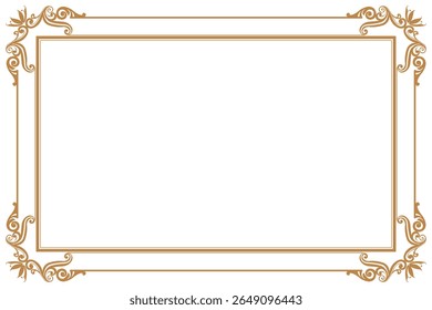 Elements of ornate vintage frames. Border gold on white classic calligraphy swirls, floral motifs. Design print for greeting cards, wedding invitations, restaurant menu, royal certificates. Set 460
