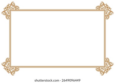 Elements of ornate vintage frames. Border gold on white classic calligraphy swirls, floral motifs. Design print for greeting cards, wedding invitations, restaurant menu, royal certificates. Set 473
