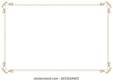 Elements of ornate vintage frames. Border gold on white classic calligraphy swirls, floral motifs. Design print for greeting cards, wedding invitations, restaurant menu, royal certificates. Set 486
