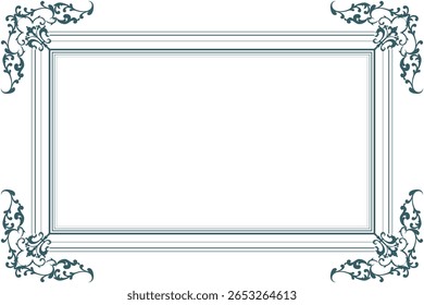 Elements of ornate vintage frames. Border blue on white classic calligraphy swirls, floral motifs. Design print for greeting cards, wedding invitations, restaurant menu, royal certificates. Set 500
