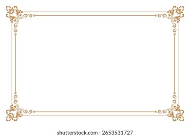 Elements of ornate vintage frames. Border gold on white classic calligraphy swirls, floral motifs. Design print for greeting cards, wedding invitations, restaurant menu, royal certificates. Set 517
