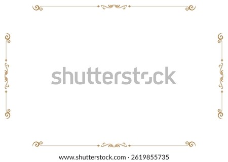 Elements of ornate vintage frames. Border gold on white classic calligraphy swirls, floral motifs. Design print for greeting cards, wedding invitations, restaurant menu, royal certificates. Set 46
