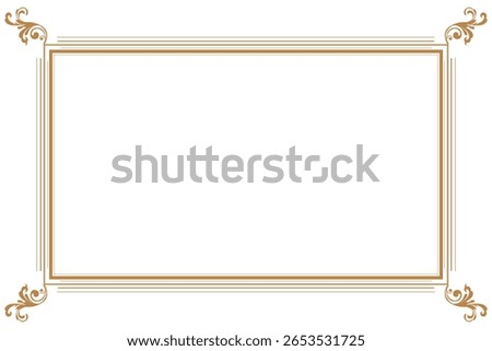Elements of ornate vintage frames. Border gold on white classic calligraphy swirls, floral motifs. Design print for greeting cards, wedding invitations, restaurant menu, royal certificates. Set 501
