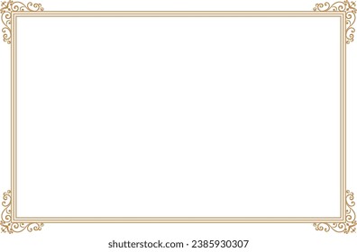 Elements of ornate vintage frames. Gold on white classic calligraphy swirls, floral motifs. Design print for greeting cards, wedding invitations, restaurant menu, royal certificates. Set 31