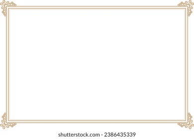 Elements of ornate vintage frames. Gold on white classic calligraphy swirls, floral motifs. Design print for greeting cards, wedding invitations, restaurant menu, royal certificates. Set 46