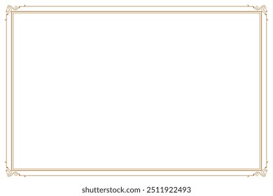 Elementos de marcos vintage adornados. Oro sobre blanco clásico de caligrafía remolinos, motivos florales. Impresión de diseño para tarjetas de felicitación, invitaciones de boda, menú de restaurante, certificados reales. Conjunto 34