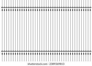 Elements of ornate vintage symbol. Stripes black on white classic vertical trellis, floral motifs. Design print for railling, architecture, interior, fence, textile, wallpaper, background. Set 21